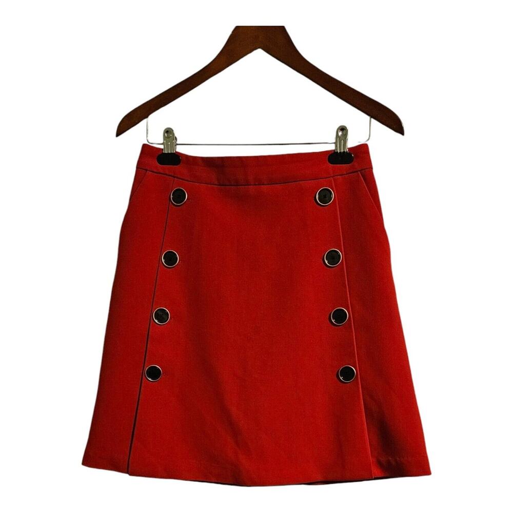 Catherine Malandrino Skirt Red Size 4 A-Line Accent Buttons Pockets Zip Lined